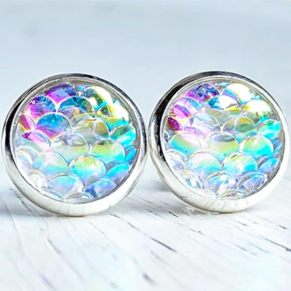 Jewelry - Iridescent Mermaid Button Stud Earrings